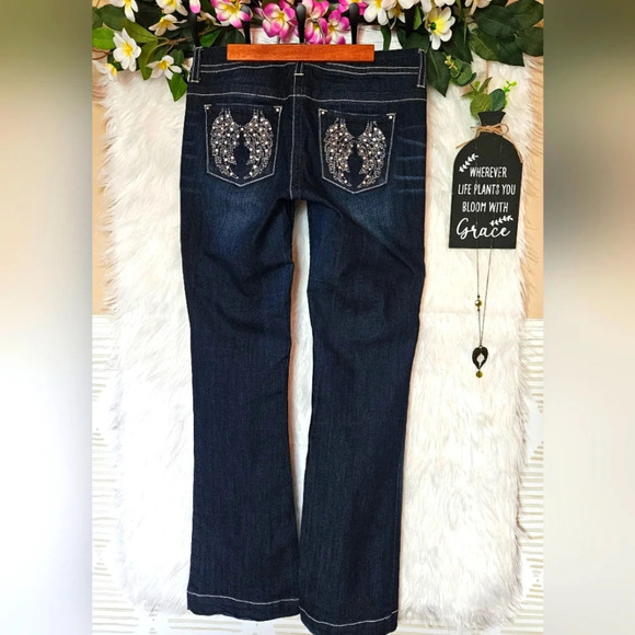 XXI Premium Denim Angel Rhinestone Wings Vintage Wash Jeans - Picture 2 of 7